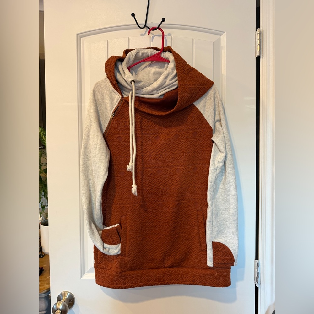 Rust and Gray Hooded Sweatshirt